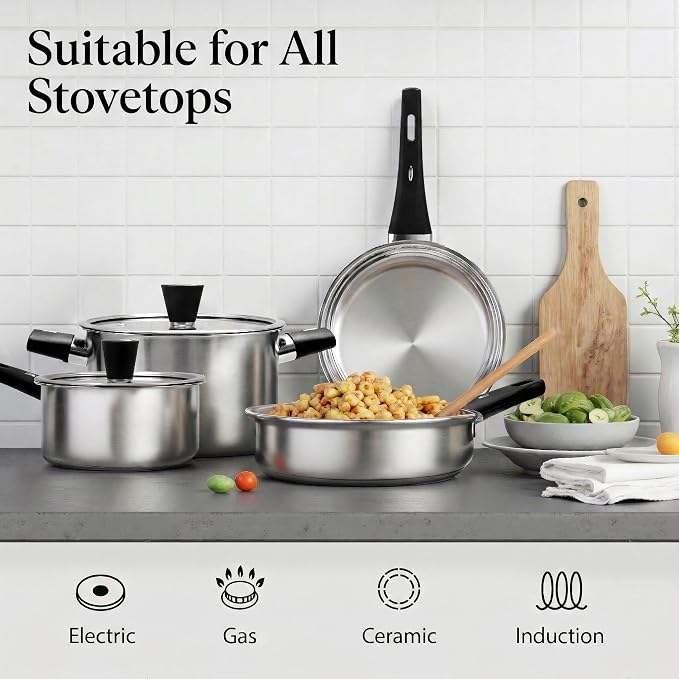 Meythway Stainless Steel Pots and Pans Set Non Toxic, 6PCs Kitchen Cookware Sets with Stay-Cool Handles, Dishwasher Safe&Compatible with All Stovetops(Gas,Electric&Induction) - Image 4