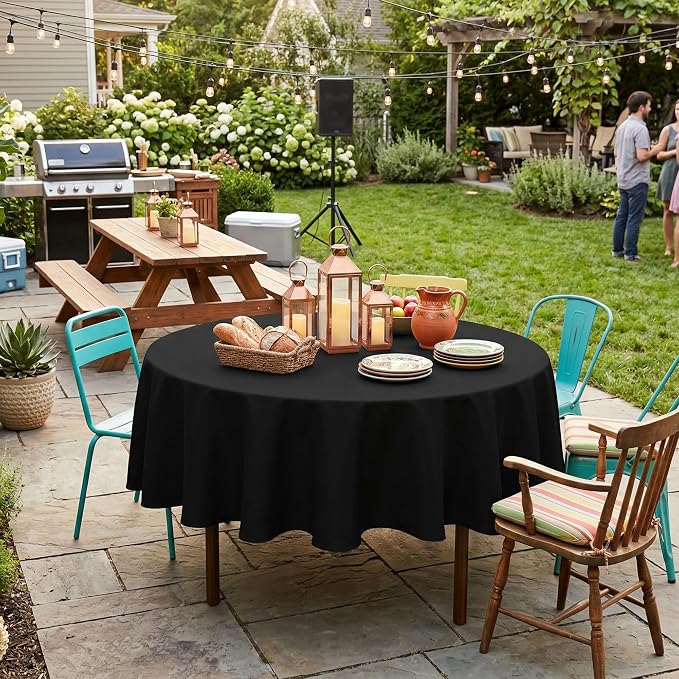 sancua Round Tablecloth 70 Inch Fits 20-58 Inch Tables, Black - Image 3