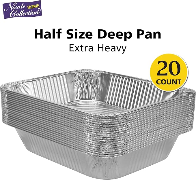 Aluminum Pans Half Size, 9X13, Extra Heavy Duty Disposable Foil Pans For Baking (20 Pack) Roasting & Chafing, Deep Tin Foil Bakeware, Steam Table Tray, Cookware, Food Prepping, Cake & Oven Pan - Image 3