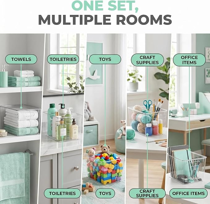 YAN & HIN 10 Pack Clear Storage Bins with Lids, Stackable Plastic Organizer Bins with Handles, Pantry Organizers and Storage for Kitchen Cabinet, Fridge, Bathroom, Closet and Shelf Organization - Image 6