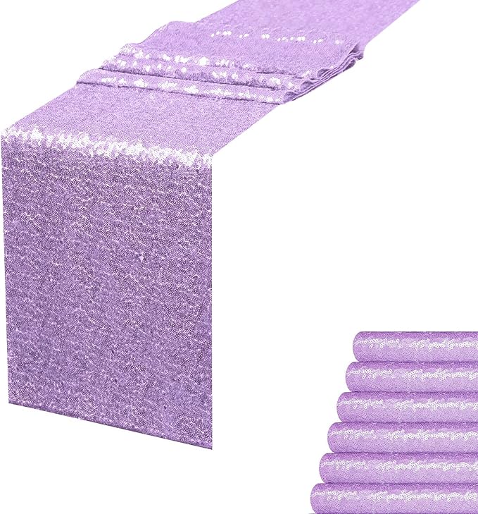 Lavender Sequin Table Runner 6 Pack, 12''x72 Glitter Table Runner by WISPET