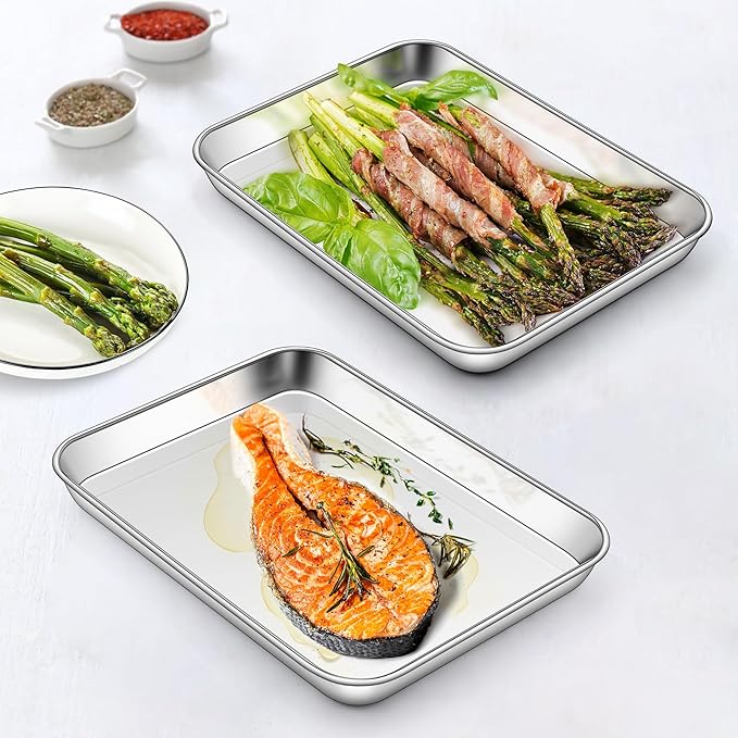 Homikit 1 Pack Mini Stainless Steel Baking Sheet, Non Stick | 9x7 Inch Metal Toaster Oven Pan, Small Cookie Tray for Baking, Flat Bacon Sheet, Non Toxic, Rustproof, Dishwasher Safe - Image 5