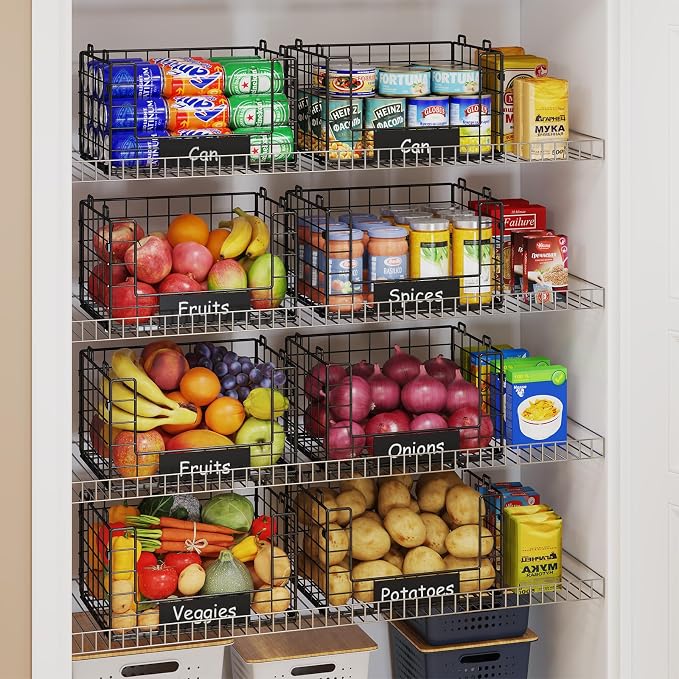 JKsmart 4 Pack XL Stackable Wire Baskets, Pantry Organizers and Storage | Pantry Baskets with Handles and Name Plates, Muti-Purpose for Snack Organizer & Vegetable Basket & Fruit Basket & Snack Rack - Image 3