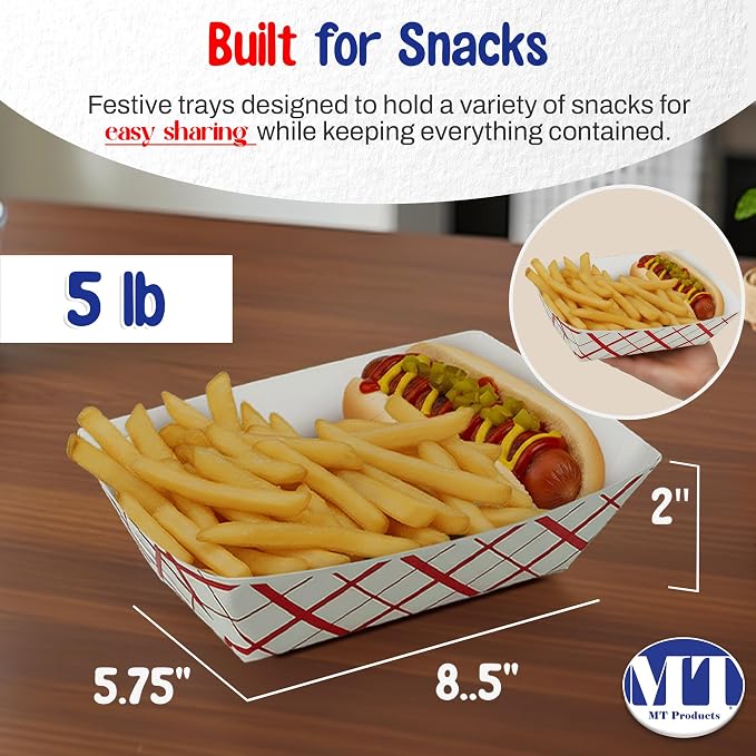 MT Products Plaid Lunch Food Tray 5 lb. - Disposable Paper Food Tray - Pack of 50 - Image 2