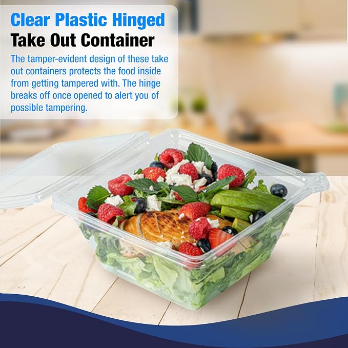 Tamper-Resistant Clear Hinged Containers with Flat Lid – Disposable Plastic Clamshell Takeout Boxes for Food, Salad, Dessert, Sandwich, Leak-Proof & Stackable – BPA-Free (200, Clear, 8 oz) - Image 5