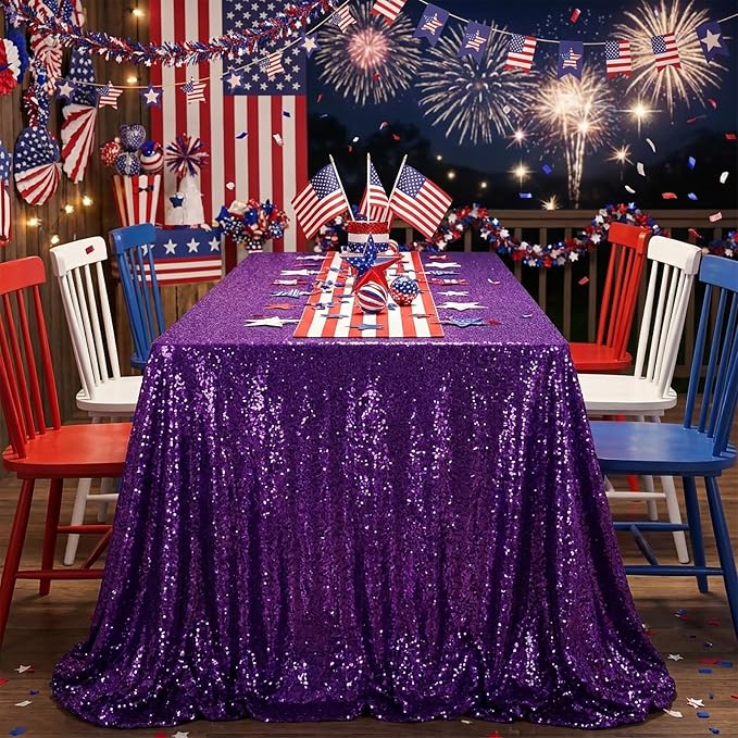 Rectangle Sequin Tablecloth 90x156 Inch Glitter Purple Party Tablecloth - Image 2