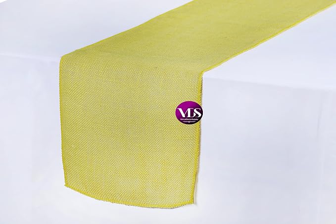 VDS Pack of 5, Burlap Table Runner 100% Natural Jute Rustic Hessian Table Cloth Centrepiece for Wedding Bridal Shower Birthday Event Party Banquet Table Decoration (Size 12X108 Inch)(Yellow) - Image 2