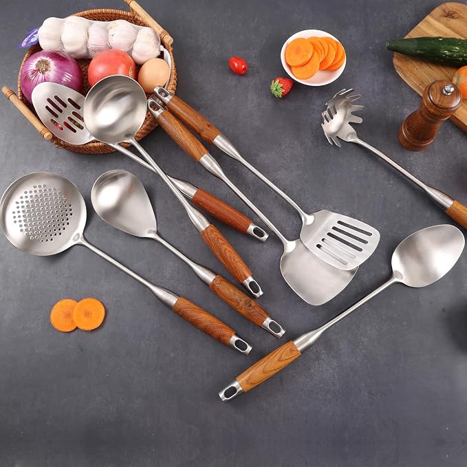 18/10 Stainless Steel Kitchen Utensils Set with RooseWood Handle - Image 7