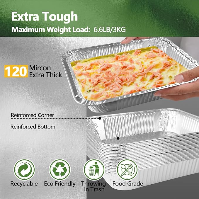 Thickened 10 Pack Heavy Duty Aluminum Pans, 9x13 Aluminum Foil Pans Disposable, Half Size Steam Table Foil Baking Tray for Cooking, Baking, Roasting & Chafing, Carton Packaging - Image 4