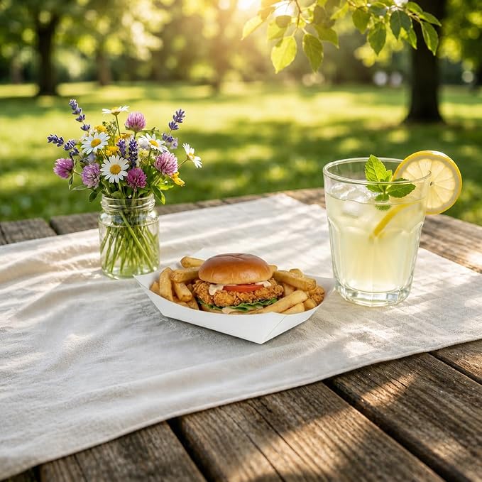 Restaurantware-Bio Tek 4 Ounce Paper Boats, 400 Disposable #25 Food Trays - PE Lining, Durable, White Paper Food Baskets, For Concession Stands, Picnics, or Fairs, Stackable - Image 4