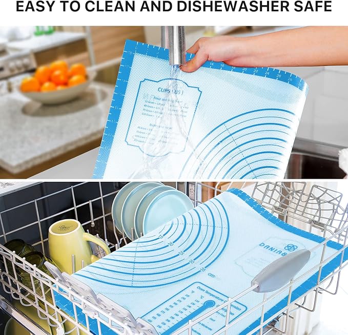 DANIA & DEAN 28"x20" Large Durable Silicone Baking Mat for Pastry and Bread | Non-Slip & Non-Stick Mat with Measurements, for Pizza, Pie Crust, Dough Rolling, Pasta & Sourdough, Reusable Counter Sheet - Image 6