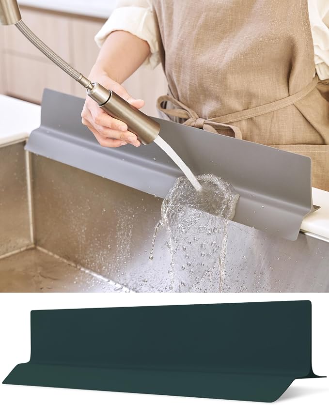 DEARCUS Kitchen Sink Splash Guard 23 Inch – Soft Silicone Water Shield Keeps Clothes & Countertops Dry, Strong Suction Non-Slip, No More Wet Sleeves or Sore Arms – Dishwasher Safe (Deep Green) by DearCustomersDEARCUS