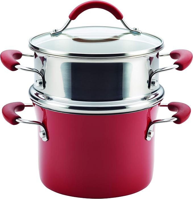 Rachael Ray Cucina Hard Porcelain Enamel Nonstick Multi-Pot / Steamer Set, 3-Quart, Cranberry Red - 16800 by RachaelRayKitchenware