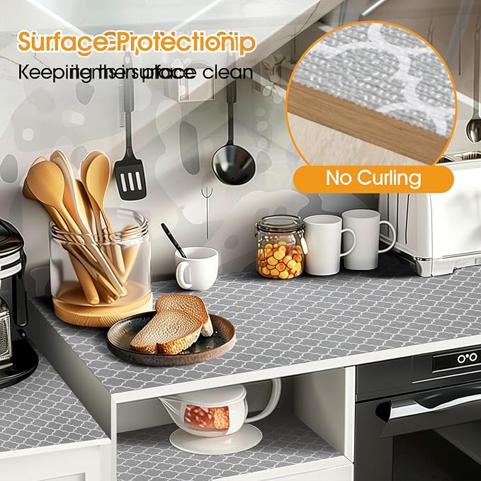 2 Rolls Shinlendid Shelf and Drawer Liner for Kitchen Cabinets Non-Adhesive, Strong Grip Cabinet Liners for Shelves and Dresser 12 in x 10 Feet & 17 in x 20 Feet - Image 3