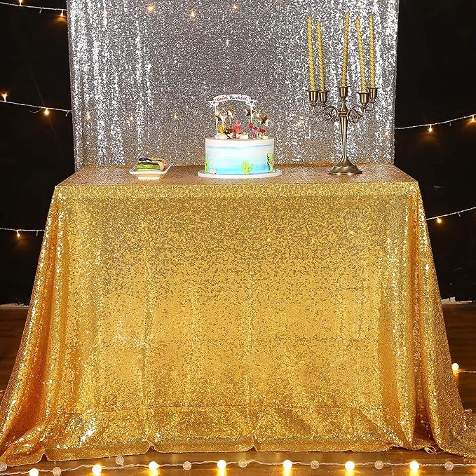 JYFLZQ Gold Sequin Tablecloth, Glitter Table Cover 50x80 Inch Rectangle - Image 5
