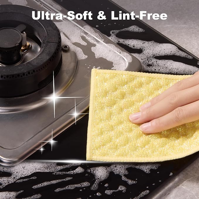 JOYMOOP Bubble Mesh Microfiber Cleaning Cloth, Reusable Non-Scratch Cleaning Rags, Dual-Sided Dish Cloths, Multipurpose Dish Rags for Dishwashing, Kitchen, Stainless Steel-6 Packs, Yellow - Image 6