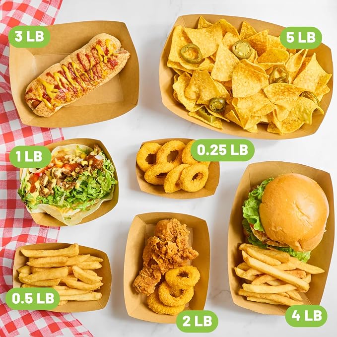 ZORRITA 100 Pack 4 LB Large Paper Food Trays | Disposable, Kraft Paper, Nacho Trays, Food Boats, Party Serving Basket, For Nachos Sandwiches Burgers Popcorns Salads Snacks - Image 6