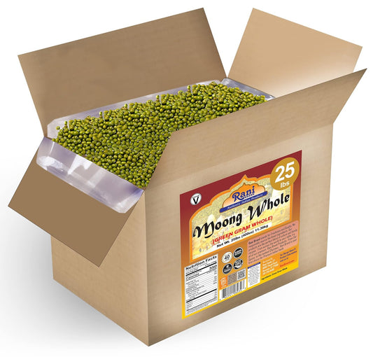 Rani Moong Whole (Ideal for cooking & sprouting, Whole Mung Beans with skin) Lentils Indian 400oz (25lbs) 11.36kg Bulk Box ~ All Natural | Gluten Friendly | Non-GMO | Kosher | Vegan | Indian Origin