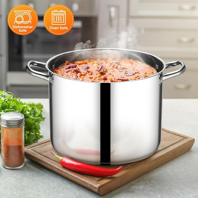 E-far 16 Quart Stainless Steel Pot, Induction Stockpot with Glass Lid - Image 6