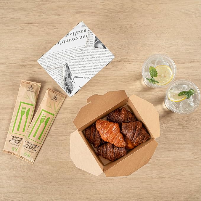 Restaurantware Bio Tek 45 Ounce Take Out Boxes 50 To Go Lunch Boxes - Tab-Lock Closure Heat-Tolerant Newsprint Paper Disposable Lunch Boxes Greaseproof For Hot And Cold Foods - Image 10