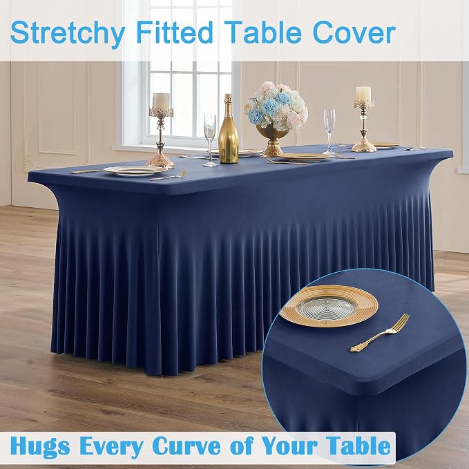 CO-AVE 6pk Navy Blue Spandex Tablecloths 6ft for Rectangle Tables, Wrinkle Free Classy Table Skirt Stretchy Fitted Table Cloths Covers 6 Foot for Weddings Birthday Party Events Banquette Baby Shower - Image 4