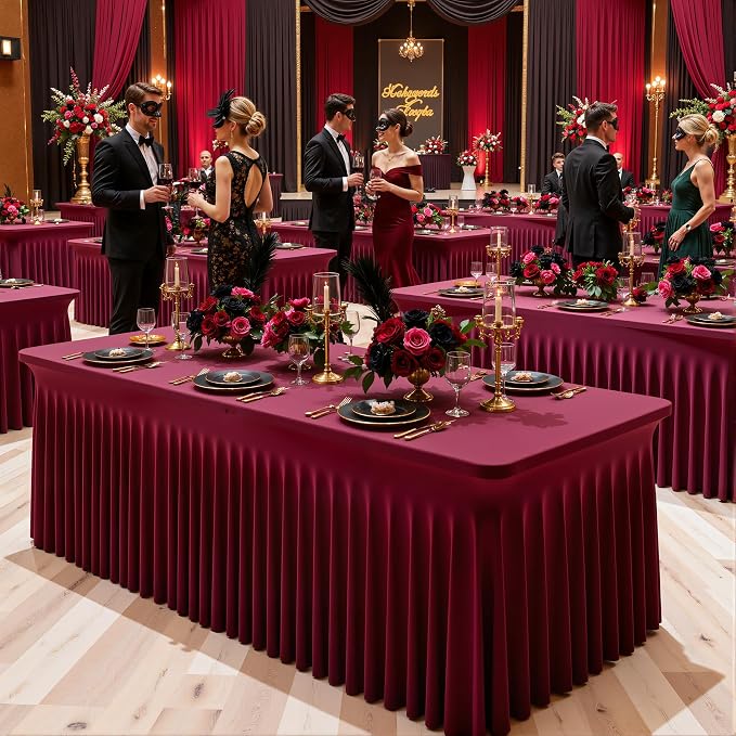 8 Pack Burgundy Table Cloth for 6 Foot Rectangle Tables Spandex Fitted Tablecloth 6ft Stretch Table Covers Skirt Burgundy Banquet Tablecloths Wrinkle Free Tablecloth for Party Wedding Birthday Event - Image 2