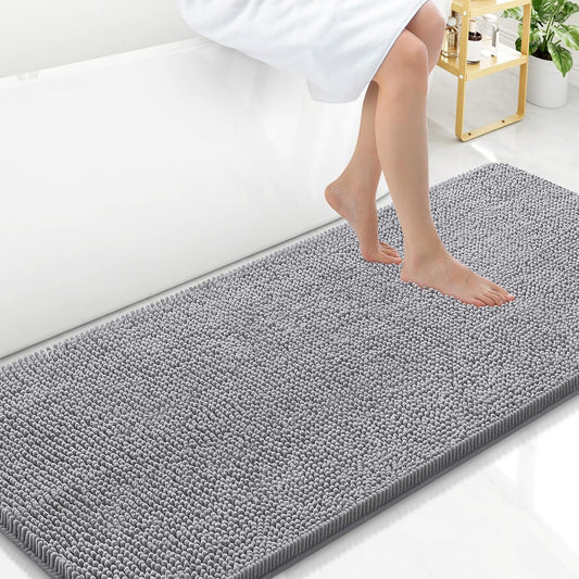 Arotive Bathroom Rugs 59x24, Extra Soft Absorbent Shaggy Chenille Bath Rugs, Machine Washable Rubber Backing Non-Slip Bath Mats for Bathroom Floor Tub and Shower, Home Decor Accessories, Grey