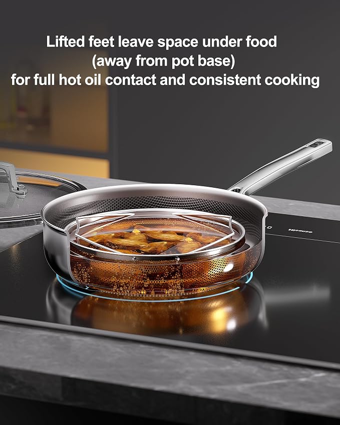 FogDream Non Stick Frying Pans, 10in Titanium Pans for Cooking, Hybrid Stainless Steel Skillet with Spatulas, PFOA Free Cookware, Stay Cool Handle, Dishwasher & Oven-Safe,Induction Compatible,Gold - Image 5