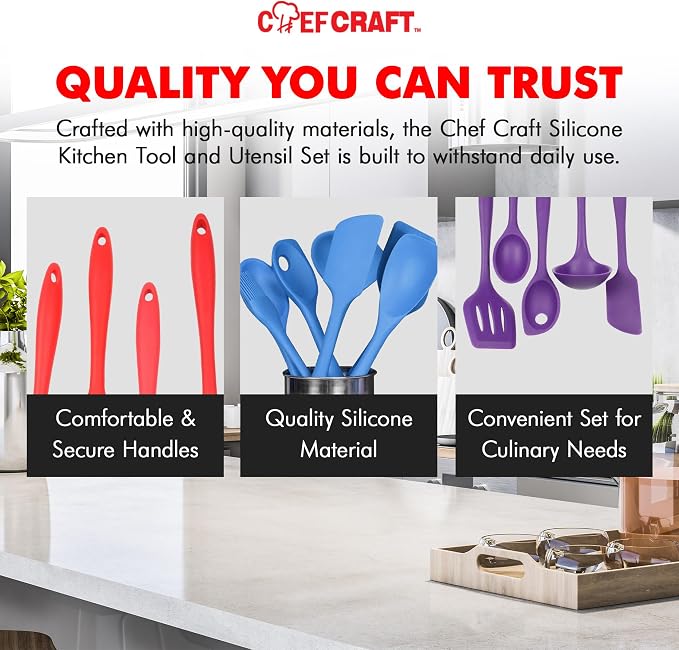Chef Craft 42075 5 Piece Silicone Kitchen Tool and Utensil Set, Blue - Image 6