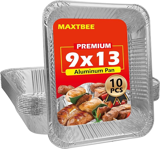9x13 Aluminum Foil Pans, 10 Pack Disposable Trays Half Size Heavy Duty Tin Pans Deep Food Containers For Cooking, Meal Prep, Baking, Roasting, Chafing, Heating or Steam Table by Unknown