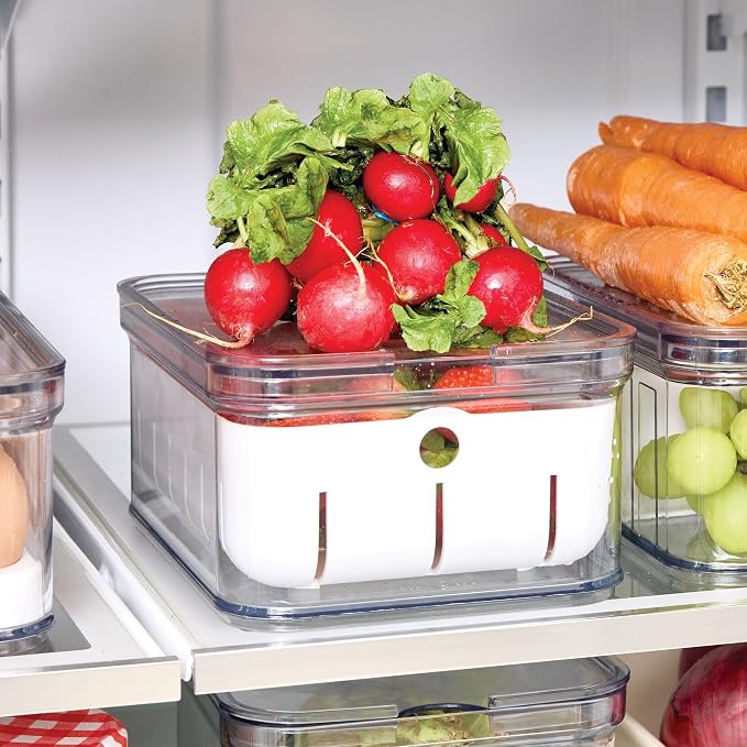 iDesign Small Fridge Berry Bin with Removable Colander Basket and Lid - Set of 6 - Clear/White - Image 6