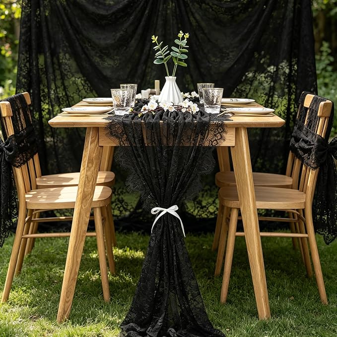 Black Lace Table Runner 2 Pcs 30x120 Inch Vintage Rustic Tabletop Dinner - Image 3