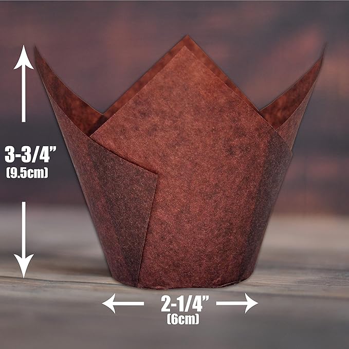 (Jumbo Extra Large size) Brown+White Tulip Baking Cups 2-1/4"(Base diameter) x 3-3/4"(Wall height) Greaseproof paper baking cupcake Muffin liners, Case of 130 pcs - Image 2