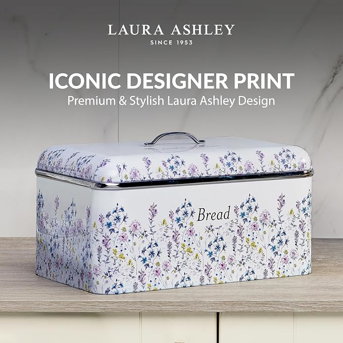 Laura Ashley Wild Meadow Large Bread Box for Kitchen Countertop - Breadbox | Durable Bread Storage Container, Food Grade Metal Bread Bin, Removable Lid, Keep Bread Fresh, Rust Resistant, Easy to Clean - Image 4