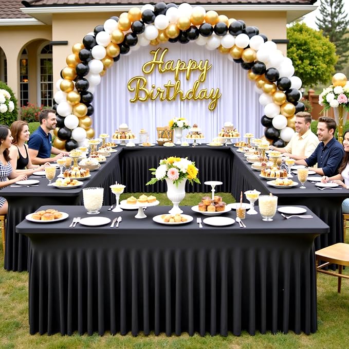 6 Pack Spandex Black Table Clothes for 6 Foot Rectangle Tables, Wrinkle Free Table Cloth Fitted Tablecover Stretchy Tablecloths with Skirt for Parties Wedding Banquet - Image 4