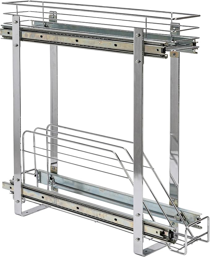 Household Essentials Glidez Multipurpose Chrome-Plated Steel Pull-Out/Slide-Out Storage Organizer for Cookware and Bakeware - 2-Tier Design - Fits Standard Size Cabinet or Shelf, Chrome - Image 5