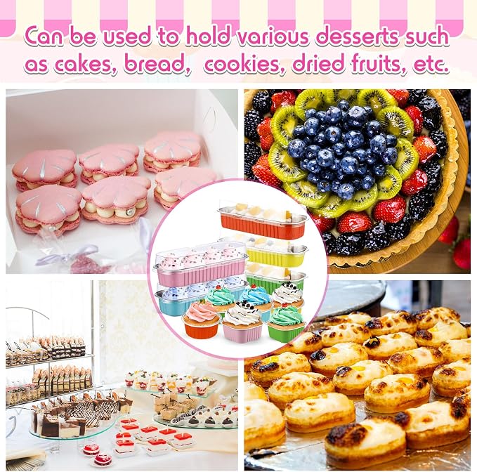 Blushtier 180 Set/360 Pcs Mini Loaf Pans with Lids and Spoons Disposable Mini Cake Pans, 6.8, 5, 4.2 oz Square Rectangle Round Aluminum Foil Cupcake Baking Cups Dessert Liners Tins for Desserts - Image 6