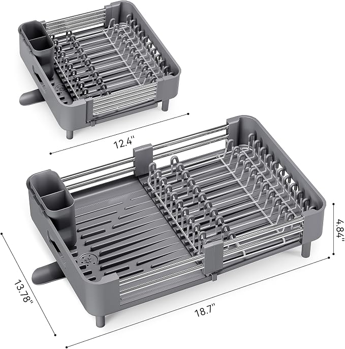 Urackify Extendable Stainless Dish Drying Rack for Kitchen Counter, Gray - Image 6