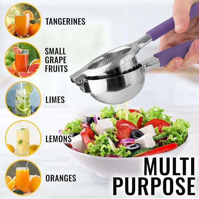 Zulay Kitchen Lemon Squeezer Stainless Steel with Premium Heavy Duty Solid Metal Squeezer Bowl and Food Grade Silicone Handles - Large Manual Citrus Press Juicer and SS Lime Squeezer (Purple) - Image 6