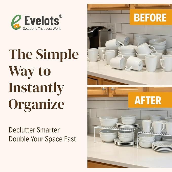 Evelots Wire Shelf Organizer Set, Metal Cabinet Shelf Risers, 4-Pack, White - Image 4