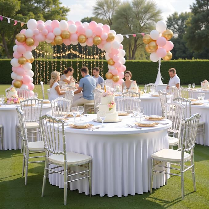 6 Pack White Round Spandex Tablecloths for 60in Tables, Wrinkle Free Stretchy 120inch Fitted 5FT Round Table Cloths Cover with Skirt for Wedding Party Dining Banquet Events - Image 8