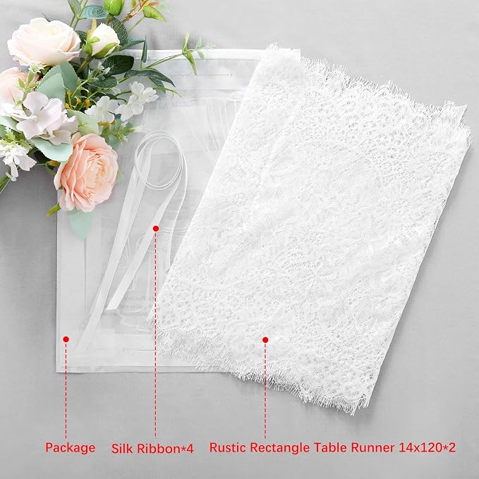 White Lace Table Runner 2 Pieces 14x120 Inch Vintage Rustic Farmhouse Chic - Image 6