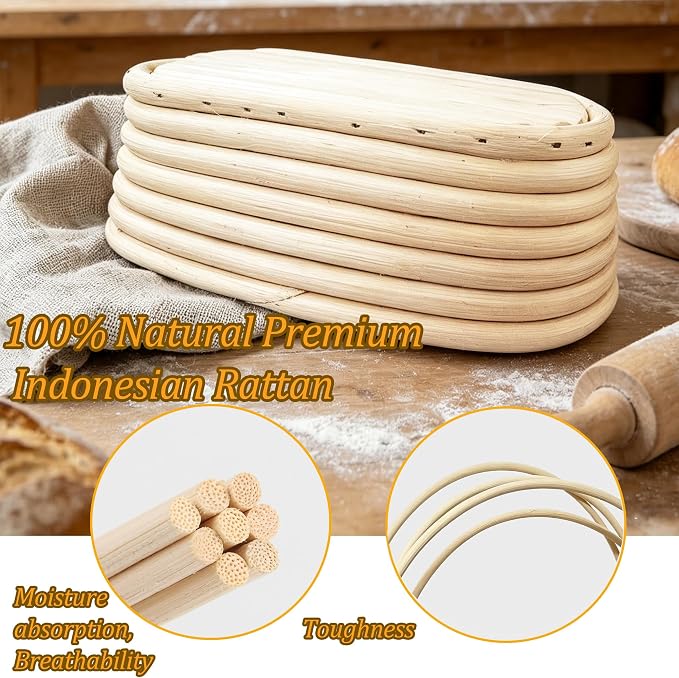 6 Pack 6.5 Inch Oval Bread Proofing Basket,Banneton Basket Bread Baking Bowl with Linen Liner Cloth, for Professional & Home Bakers Baking - Image 3