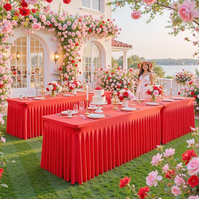 2 Pack Red Table Cloth for 6 Foot Rectangle Tables Spandex Fitted Tablecloth 6ft Stretch Table Covers Skirt Red Banquet Tablecloths Wrinkle Free Tablecloth for Party Wedding Birthday Event - Image 3