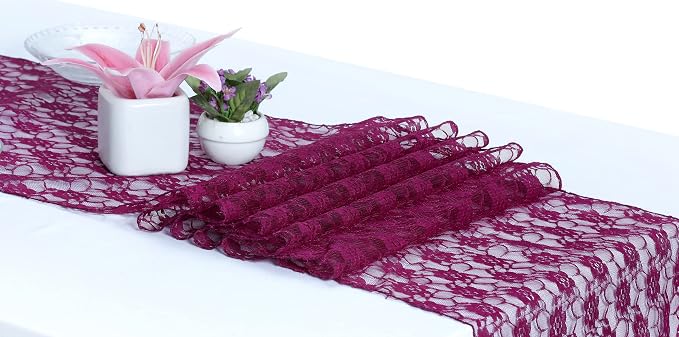 MDS Pack of 5 Wedding 12 x 108 inches Lace Table Runner for Wedding, Decorations for Birthday Parties, Banquets, Graduations, Engagements, and Runners fit Rectangle, Round Table- Eggplant - Image 2