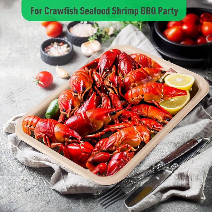 Gezond 50 Pack 14 Inch Disposable Food Trays Crawfish Trays Heavy-Duty | Large Paper Plates Compostable Plate Sugarcane Eco-friendly for Crawfish Seafood Party BBQ Thanksgiving Natural - Image 4
