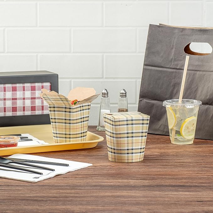 Restaurantware-Bio Tek 3.2 x 2.9 x 4 Inch Food Containers, 200 Noodle Takeaway Boxes - Disposable, Sturdy, Plaid Paper 16 Ounce Take Out Boxes, Round, For Hot Or Cold Foods - Image 8
