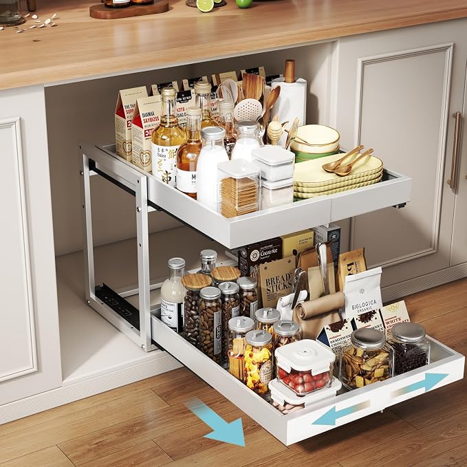 Golener 2-Tier Expandable Pull Out Cabinet Organizer, Cabinet Drawers, 21"D by Golener