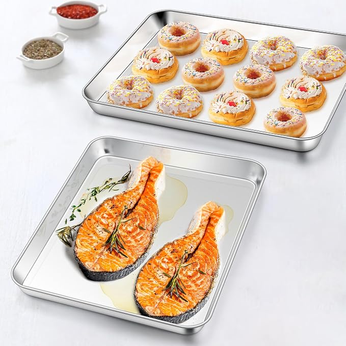 Homikit 3 Pack Stainless Steel Quarter Sheet Pan Set for Toaster Oven | 10 x 12 Inches Small Baking Sheets, Metal Cookie Pans, Flat Bacon Tray, Non Toxic, Non Stick, Rust Free, Dishwasher Safe - Image 5
