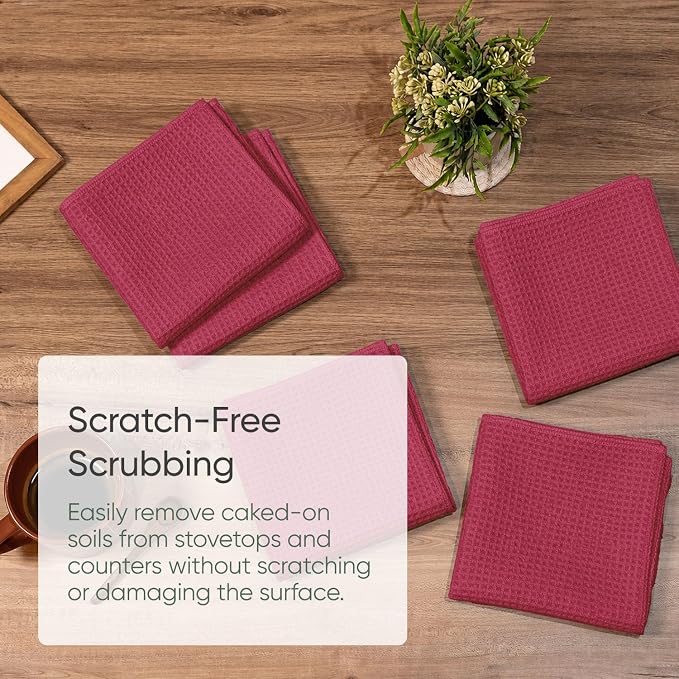 Kitchen Towels - Microfiber Waffle Weave Towels | Absorbent, No Lint, Thick, Reusable, Commercial, Soft, Hand, Tea, Glass, Bar, Sublimation Blank, Polyester Cloths (Red, 16 x 16 (6 Pack)) - Image 3